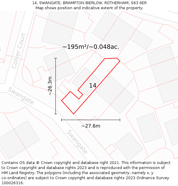 14, SWANGATE, BRAMPTON BIERLOW, ROTHERHAM, S63 6ER: Plot and title map