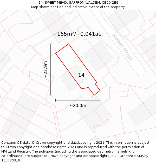 14, SWEET MEAD, SAFFRON WALDEN, CB10 2EG: Plot and title map