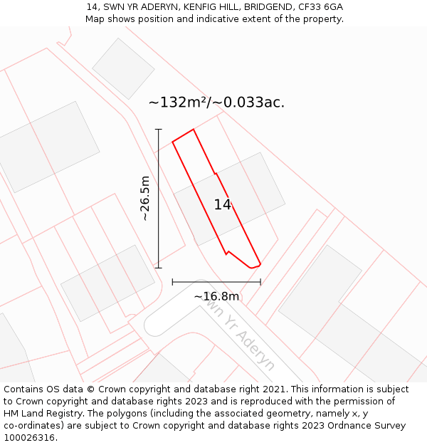 14, SWN YR ADERYN, KENFIG HILL, BRIDGEND, CF33 6GA: Plot and title map