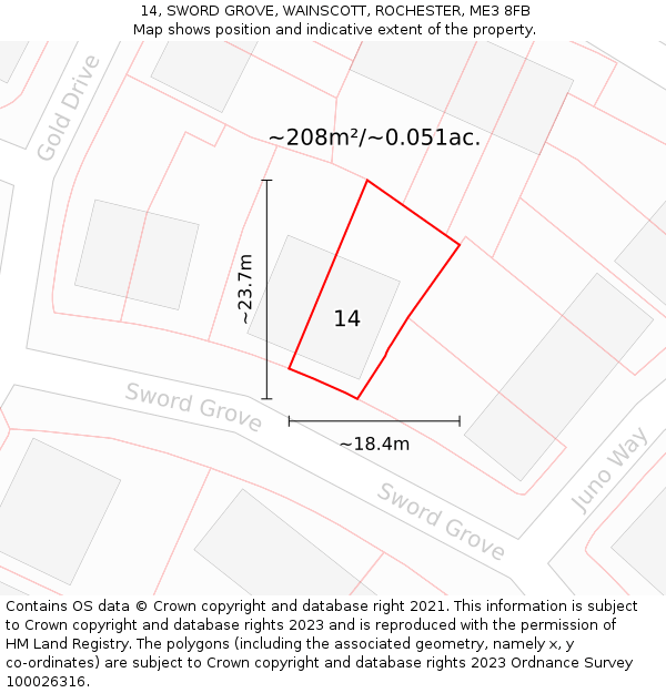 14, SWORD GROVE, WAINSCOTT, ROCHESTER, ME3 8FB: Plot and title map