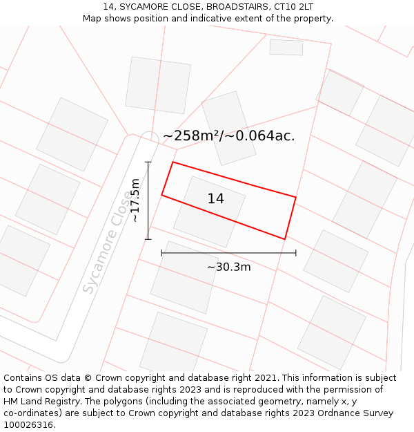 14, SYCAMORE CLOSE, BROADSTAIRS, CT10 2LT: Plot and title map