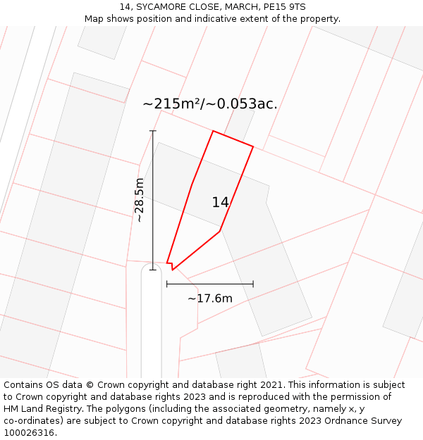 14, SYCAMORE CLOSE, MARCH, PE15 9TS: Plot and title map