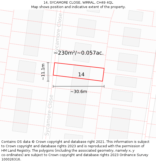 14, SYCAMORE CLOSE, WIRRAL, CH49 4QL: Plot and title map
