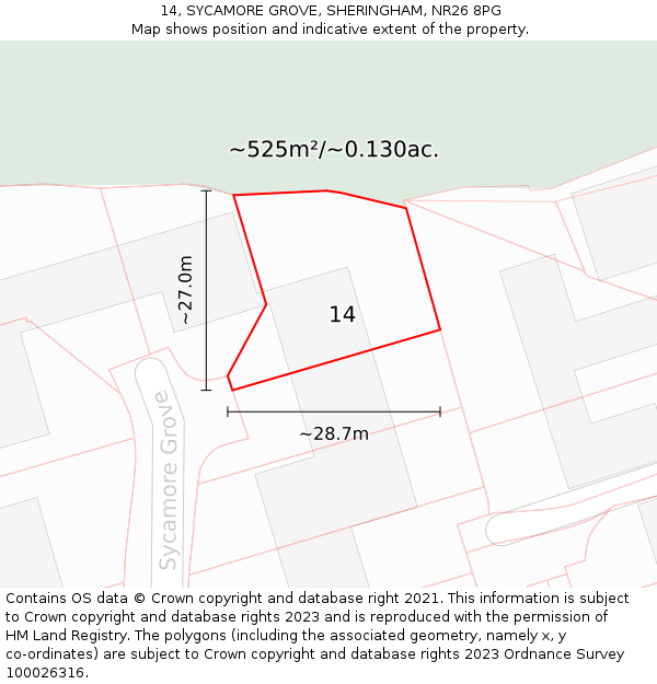 14, SYCAMORE GROVE, SHERINGHAM, NR26 8PG: Plot and title map