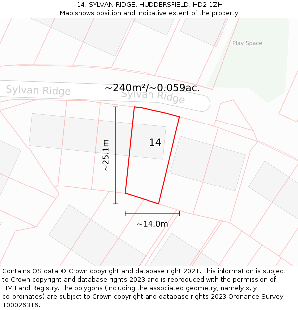 14, SYLVAN RIDGE, HUDDERSFIELD, HD2 1ZH: Plot and title map