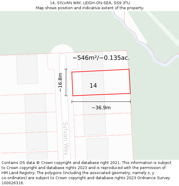 14, SYLVAN WAY, LEIGH-ON-SEA, SS9 3TU: Plot and title map