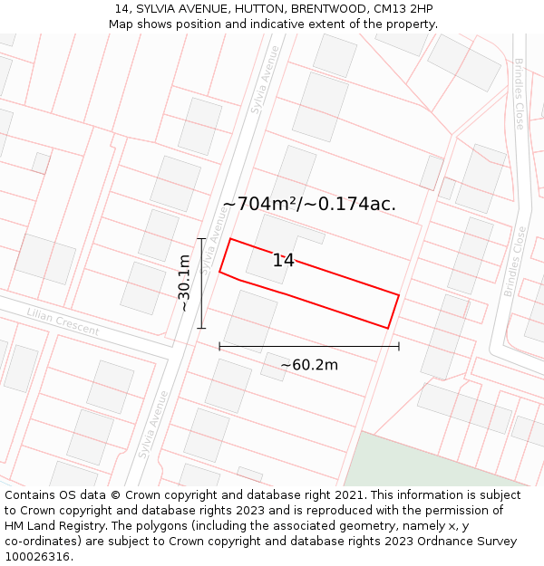 14, SYLVIA AVENUE, HUTTON, BRENTWOOD, CM13 2HP: Plot and title map