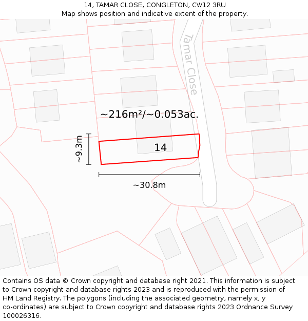14, TAMAR CLOSE, CONGLETON, CW12 3RU: Plot and title map