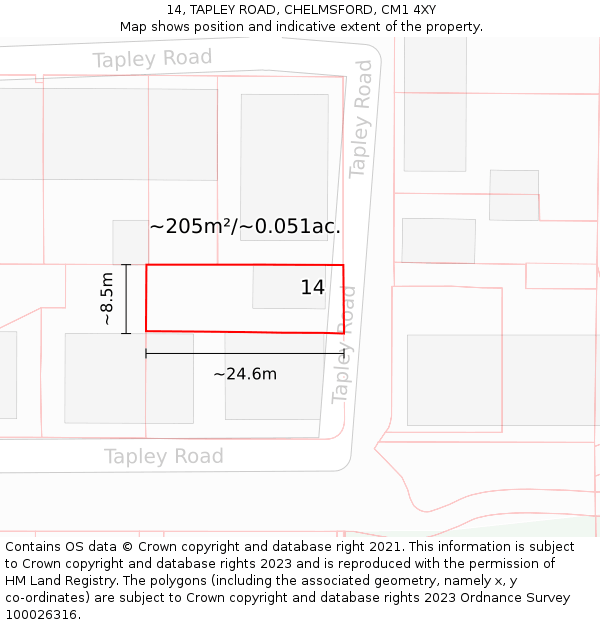 14, TAPLEY ROAD, CHELMSFORD, CM1 4XY: Plot and title map