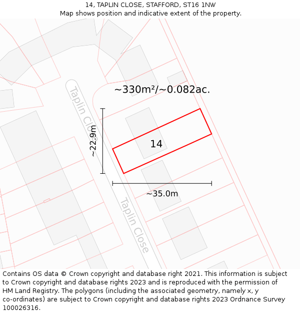 14, TAPLIN CLOSE, STAFFORD, ST16 1NW: Plot and title map