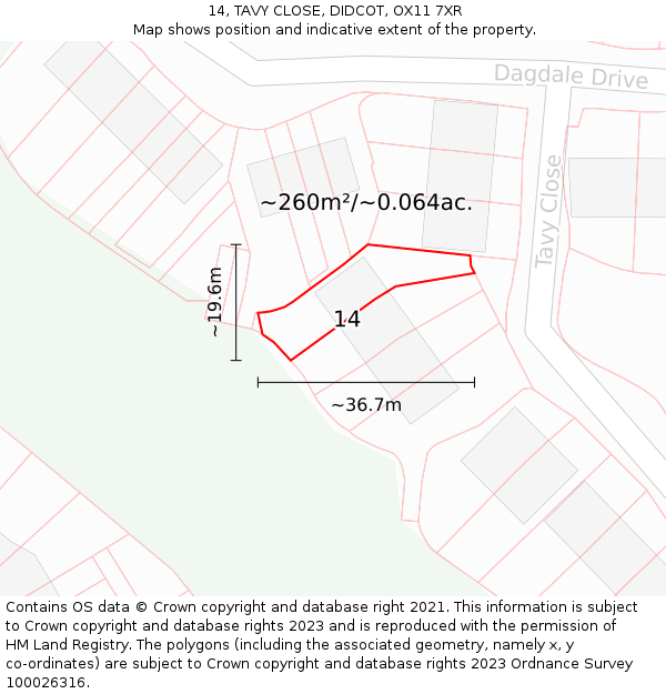 14, TAVY CLOSE, DIDCOT, OX11 7XR: Plot and title map