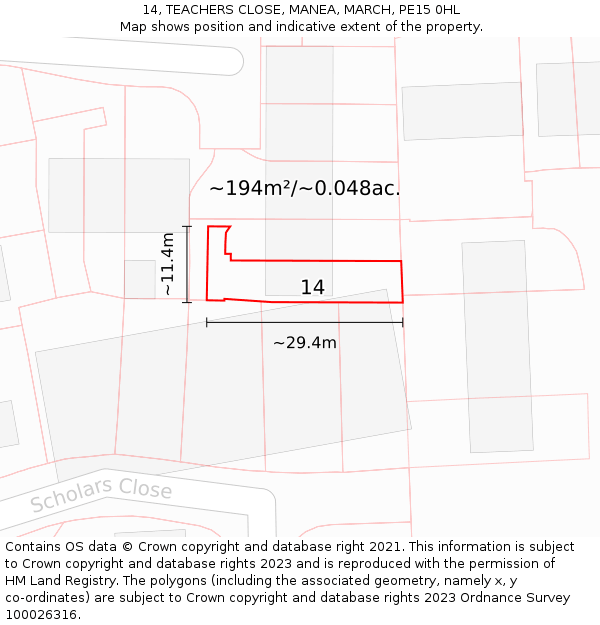 14, TEACHERS CLOSE, MANEA, MARCH, PE15 0HL: Plot and title map