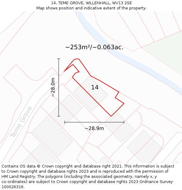 14, TEME GROVE, WILLENHALL, WV13 2SE: Plot and title map