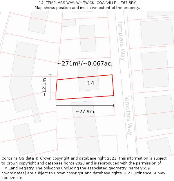 14, TEMPLARS WAY, WHITWICK, COALVILLE, LE67 5BY: Plot and title map