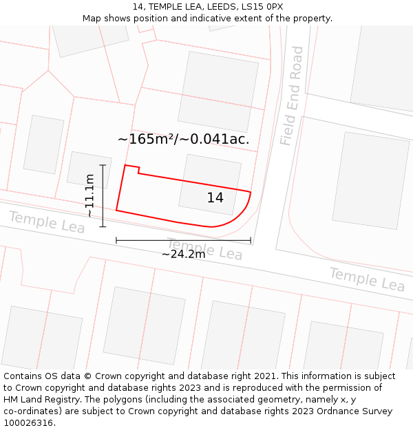 14, TEMPLE LEA, LEEDS, LS15 0PX: Plot and title map