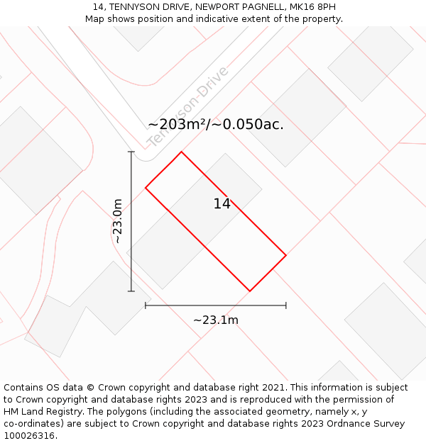 14, TENNYSON DRIVE, NEWPORT PAGNELL, MK16 8PH: Plot and title map
