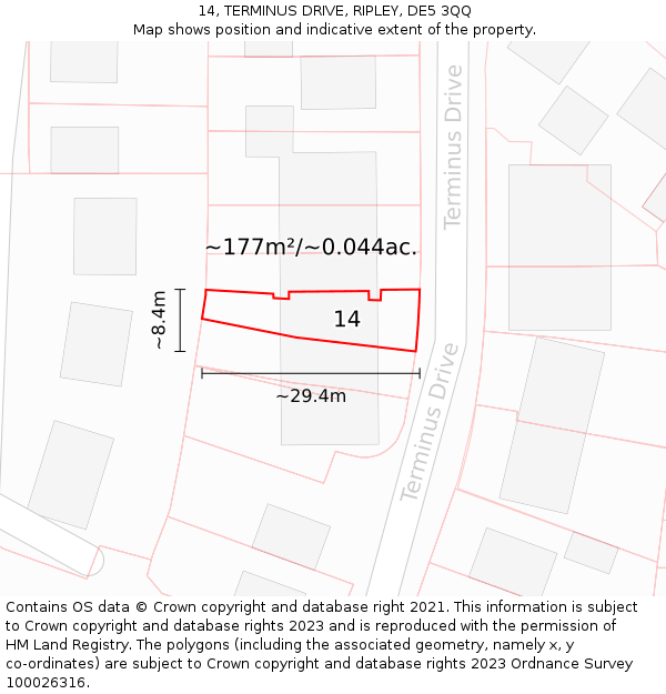 14, TERMINUS DRIVE, RIPLEY, DE5 3QQ: Plot and title map