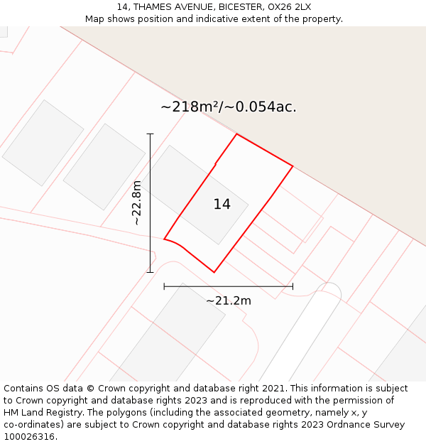 14, THAMES AVENUE, BICESTER, OX26 2LX: Plot and title map