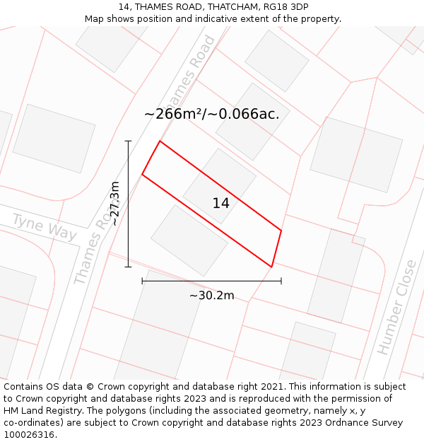 14, THAMES ROAD, THATCHAM, RG18 3DP: Plot and title map