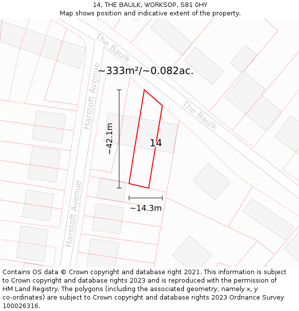 14, THE BAULK, WORKSOP, S81 0HY: Plot and title map