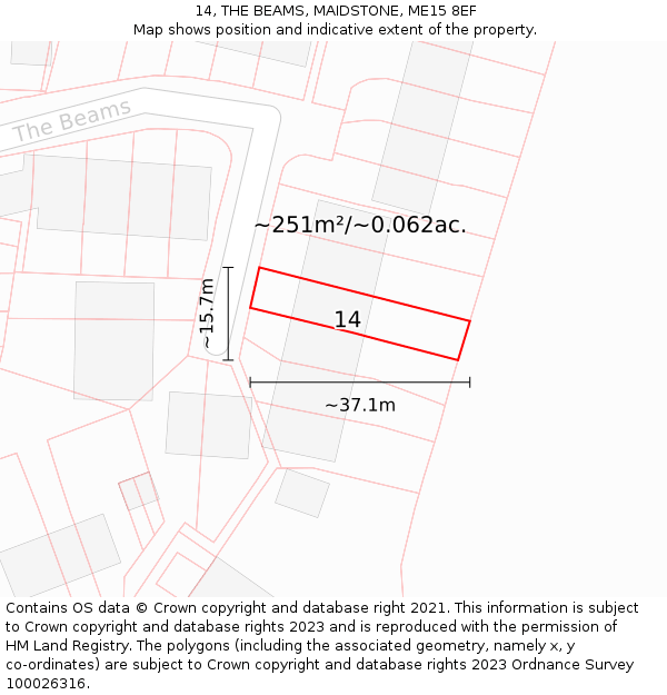 14, THE BEAMS, MAIDSTONE, ME15 8EF: Plot and title map