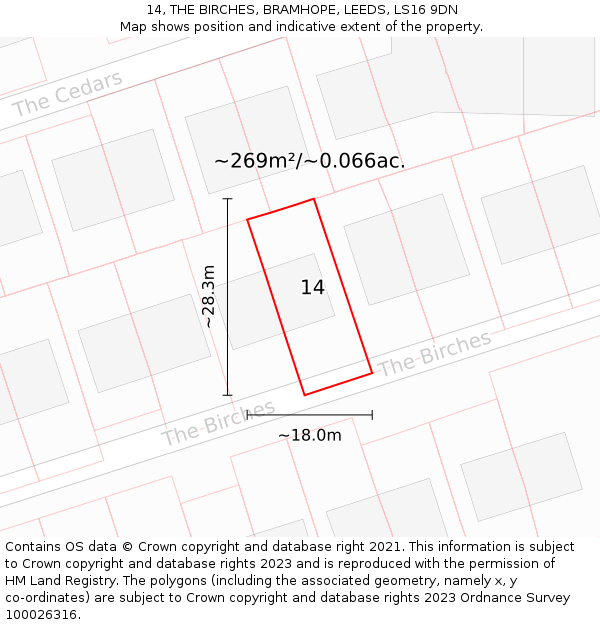 14, THE BIRCHES, BRAMHOPE, LEEDS, LS16 9DN: Plot and title map