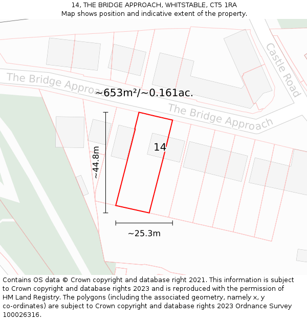 14, THE BRIDGE APPROACH, WHITSTABLE, CT5 1RA: Plot and title map