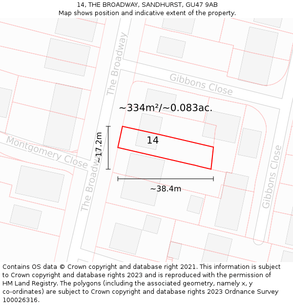 14, THE BROADWAY, SANDHURST, GU47 9AB: Plot and title map