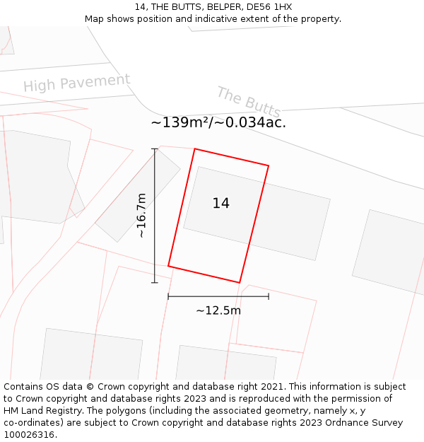 14, THE BUTTS, BELPER, DE56 1HX: Plot and title map