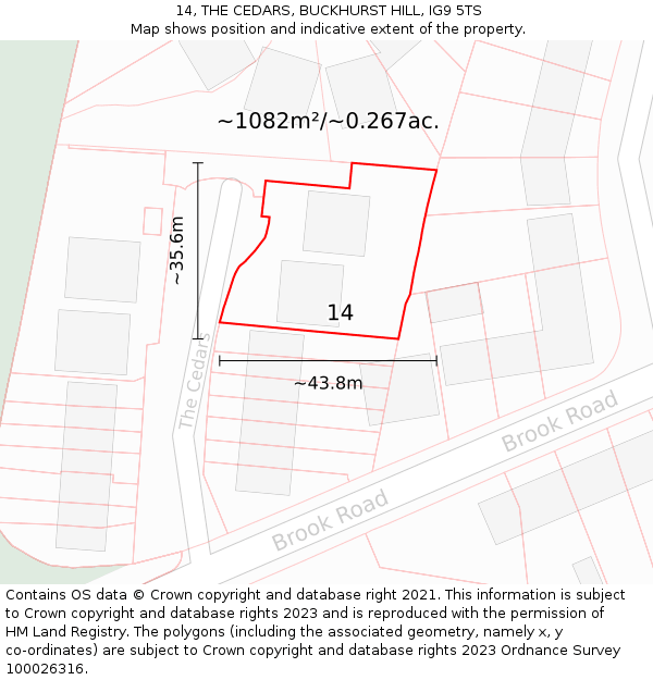 14, THE CEDARS, BUCKHURST HILL, IG9 5TS: Plot and title map