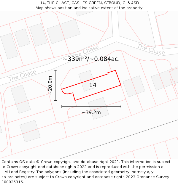14, THE CHASE, CASHES GREEN, STROUD, GL5 4SB: Plot and title map