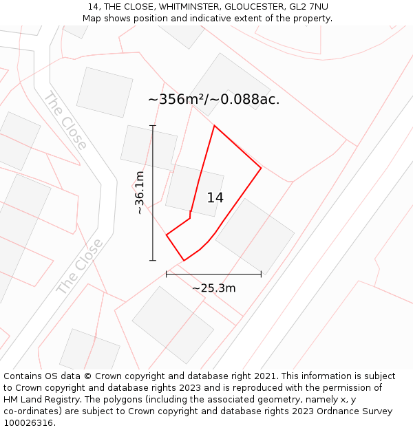 14, THE CLOSE, WHITMINSTER, GLOUCESTER, GL2 7NU: Plot and title map