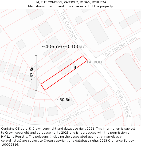 14, THE COMMON, PARBOLD, WIGAN, WN8 7DA: Plot and title map