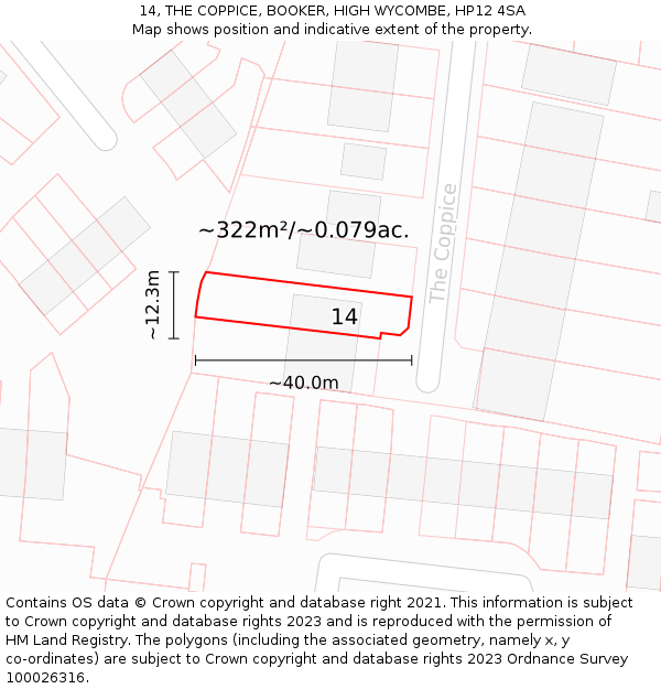 14, THE COPPICE, BOOKER, HIGH WYCOMBE, HP12 4SA: Plot and title map