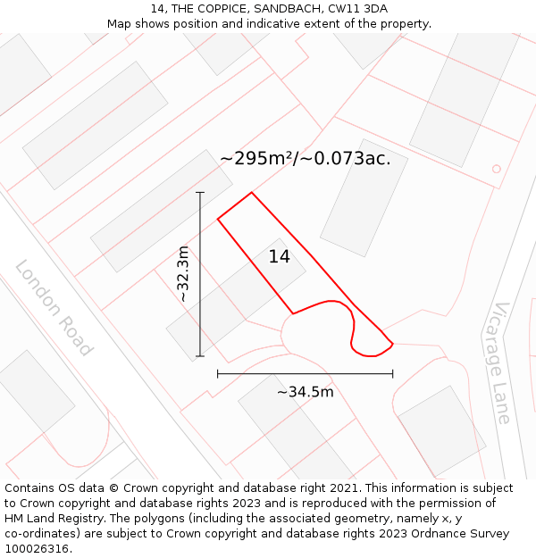 14, THE COPPICE, SANDBACH, CW11 3DA: Plot and title map