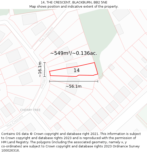 14, THE CRESCENT, BLACKBURN, BB2 5NE: Plot and title map