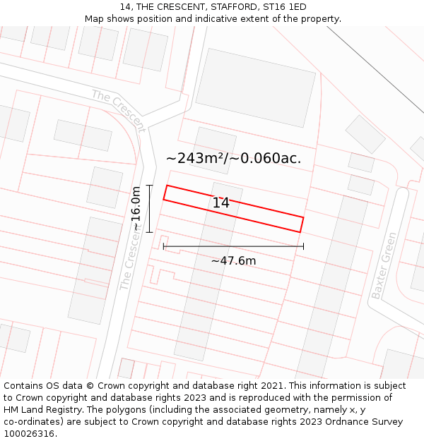 14, THE CRESCENT, STAFFORD, ST16 1ED: Plot and title map