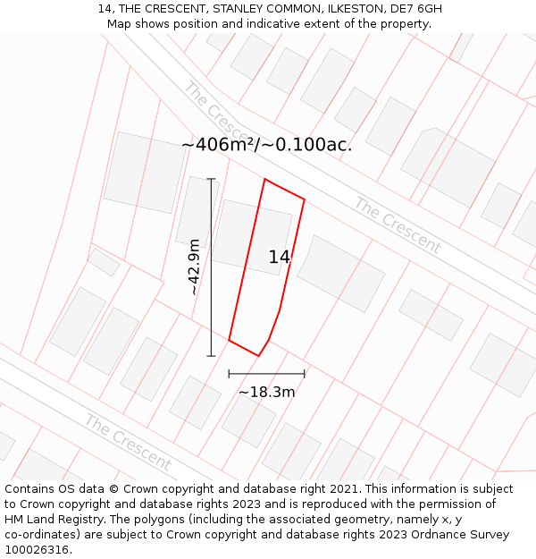 14, THE CRESCENT, STANLEY COMMON, ILKESTON, DE7 6GH: Plot and title map