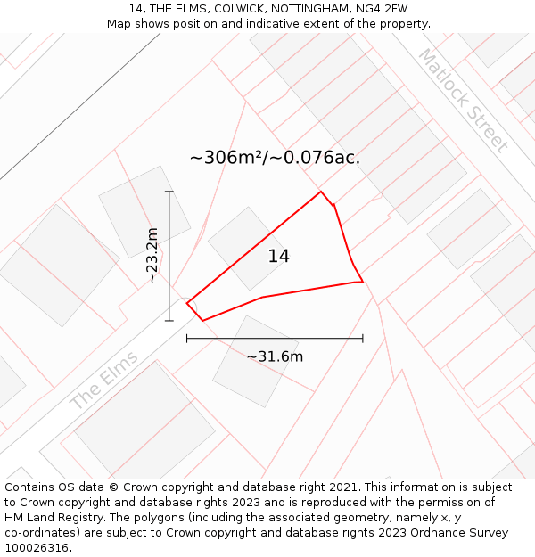 14, THE ELMS, COLWICK, NOTTINGHAM, NG4 2FW: Plot and title map