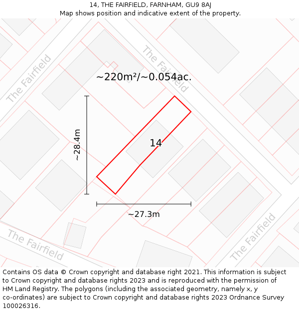 14, THE FAIRFIELD, FARNHAM, GU9 8AJ: Plot and title map