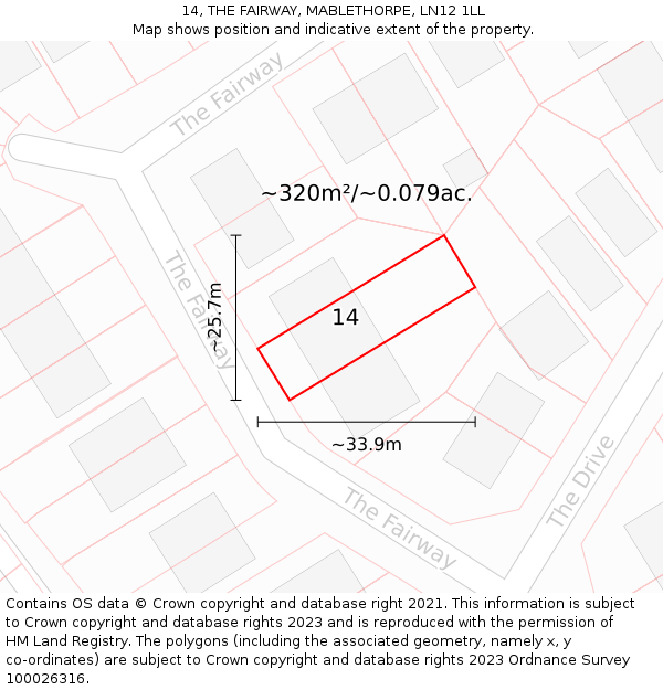 14, THE FAIRWAY, MABLETHORPE, LN12 1LL: Plot and title map