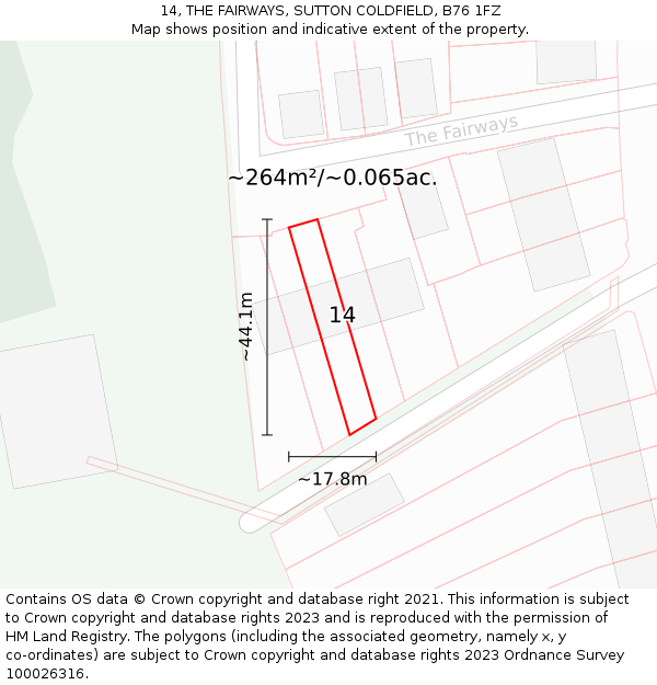 14, THE FAIRWAYS, SUTTON COLDFIELD, B76 1FZ: Plot and title map