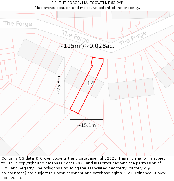 14, THE FORGE, HALESOWEN, B63 2YP: Plot and title map