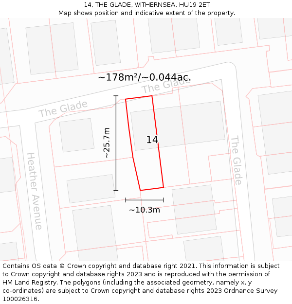 14, THE GLADE, WITHERNSEA, HU19 2ET: Plot and title map