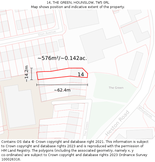 14, THE GREEN, HOUNSLOW, TW5 0RL: Plot and title map