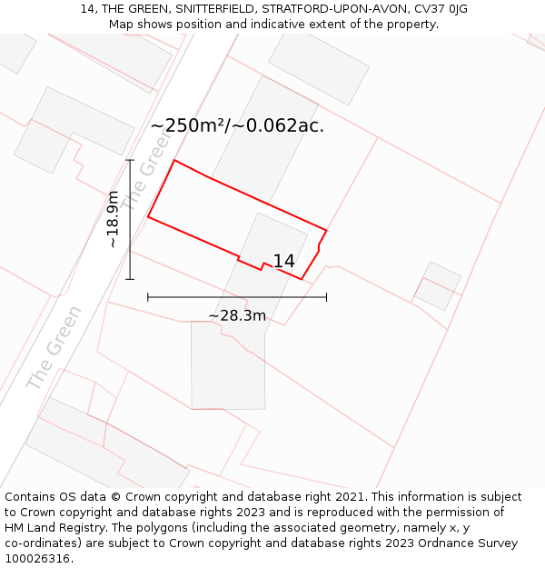 14, THE GREEN, SNITTERFIELD, STRATFORD-UPON-AVON, CV37 0JG: Plot and title map