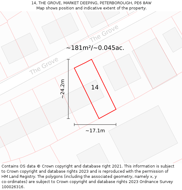 14, THE GROVE, MARKET DEEPING, PETERBOROUGH, PE6 8AW: Plot and title map