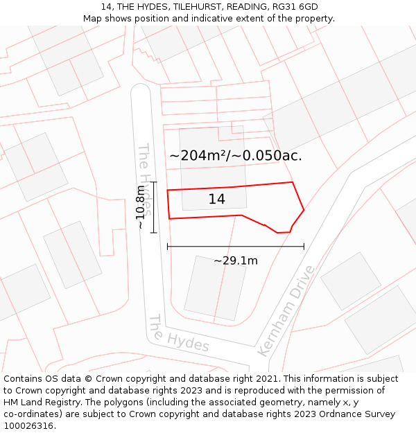 14, THE HYDES, TILEHURST, READING, RG31 6GD: Plot and title map