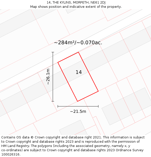 14, THE KYLINS, MORPETH, NE61 2DJ: Plot and title map