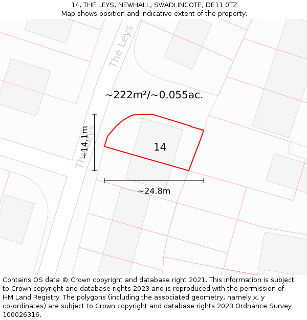 14, THE LEYS, NEWHALL, SWADLINCOTE, DE11 0TZ: Plot and title map